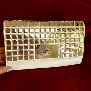 Michael Kors White and Silver Mirrored Clutch
